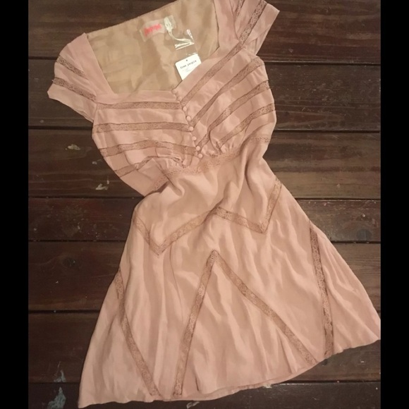 Sz 2‎ Free People Lace Mink Mini Dress NWT $250 - Picture 5 of 7